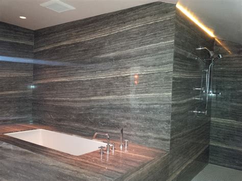 Travertine slab - Modern - Bathroom - vancouver - by Tavo Stone Contracting Inc