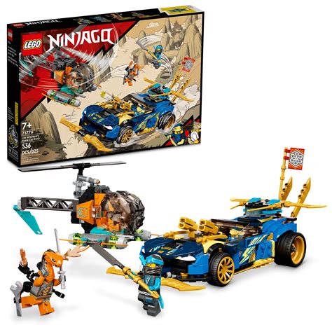 LEGO NINJAGO Jay and Nya’s Race Car EVO Set 71776 with Toy Helicopter and Boa Snake Figure for ...