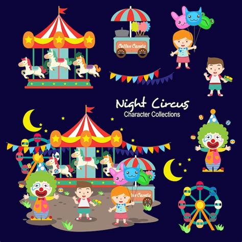 Premium Vector | Night circus character collections