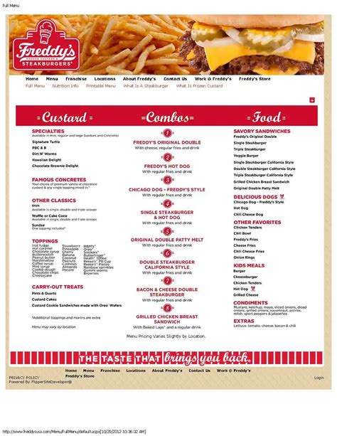 Freddy's Frozen Custard Menu - Urbanspoon/Zomato