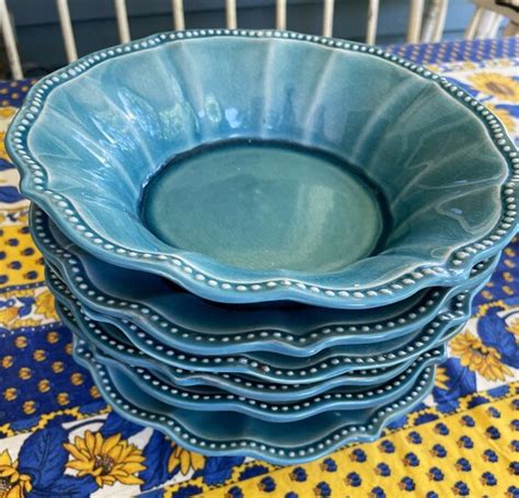 Vintage Pioneer Woman Soup Bowls Blue Beaded Set of 6 - Etsy