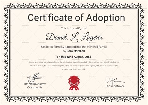 Adoption Certificate Template