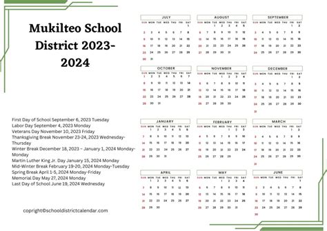 Mukilteo School District Calendar Holidays 2023-2024