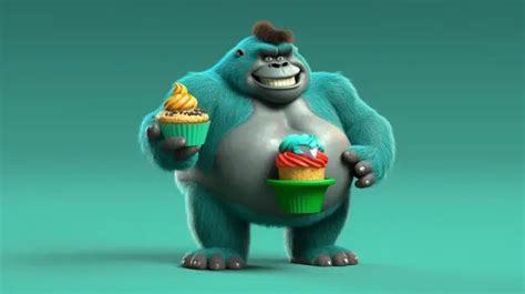 A Hilarious 3d Portrayal Of An Overweight Gorilla Enjoying A Cupcake ...