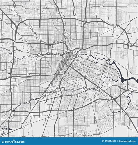 Urban City Map Of Houston. Vector Poster. Grayscale Street Map ...