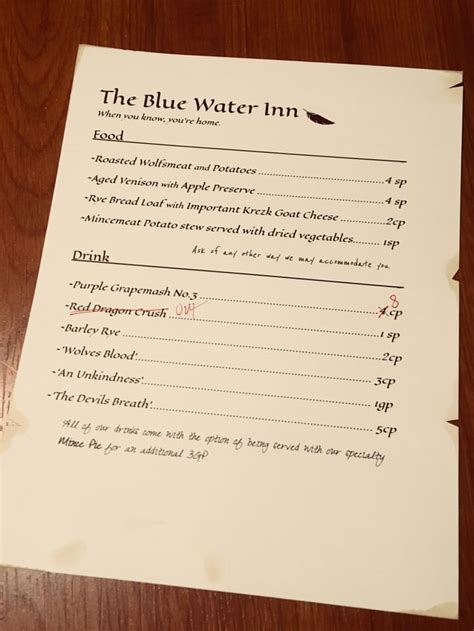 A menu for the Blue Water Inn with a small puzzle to boot. God I love ...