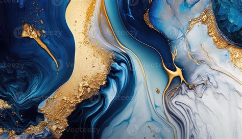 Gold and navy blue marble abstract background, watercolor paint texture ...