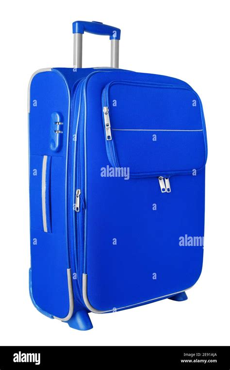 Blue Fabric Travel Suitcase With Zipper Handle White Background Isolated Close Up Front View ...