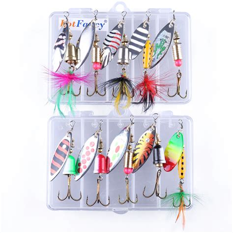 10x Fishing Lures Spinnerbait Bass Trout Salmon Hard Metal Spinner ...