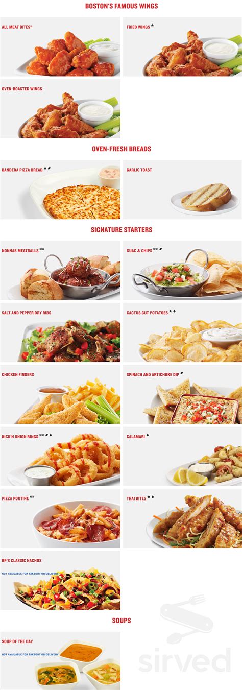 Boston Pizza menu in St. Thomas, Ontario, Canada