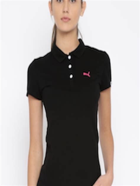 Buy Puma Women Black Solid Polo Collar Pure Cotton T Shirt - Tshirts ...