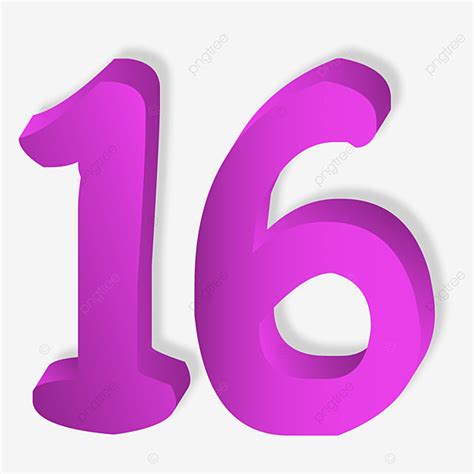 Numbers 16 Clipart Transparent Background, Number 16 3d Purple Color ...