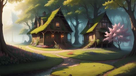 Premium AI Image | The house in the forest anime art style