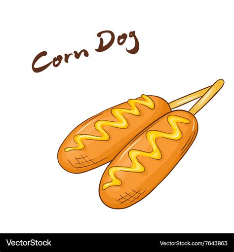 An isolated cartoon hand drawn fast food corn dog Vector Image