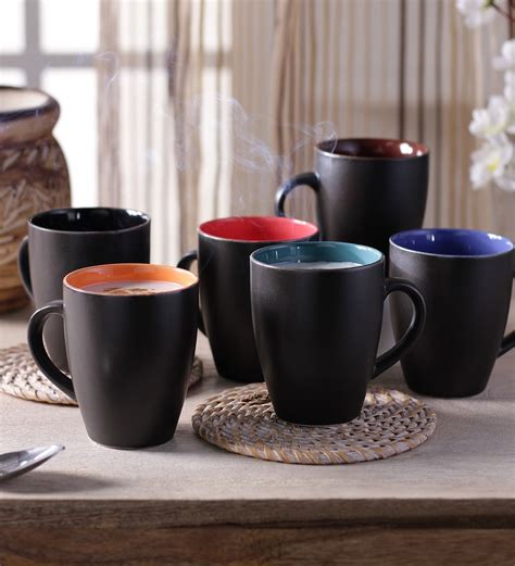 Buy Classic 250ml Black Ceramic (Set of 6) Coffee Mug Online - Coffee ...