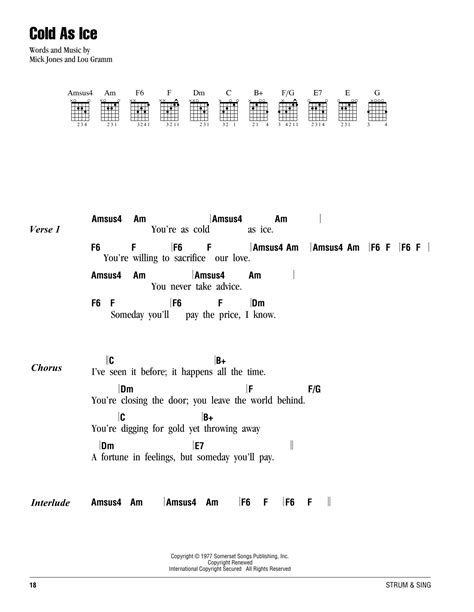 Cold As Ice by Foreigner - Guitar Chords/Lyrics - Guitar Instructor