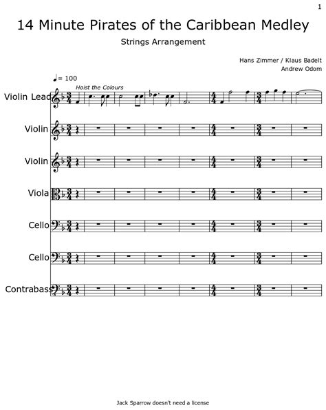 14 Minute Pirates of the Caribbean Medley - Sheet music for Violin Lead ...