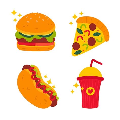 Premium Vector | Pack of fast food stickers