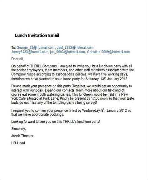 How To Write A Business Lunch Invitation Email – Coverletterpedia