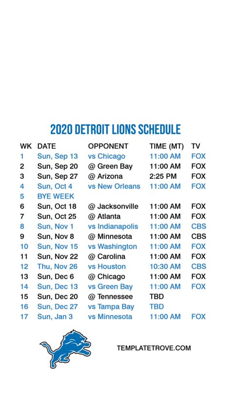 Detroit Lions Schedule 2024-2024 Printable - Toni Agretha