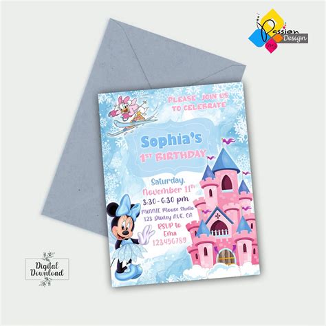 Printable Minnie Mouse and Daisy Duck Winter Birthday Party Invitation. Custom Digital Minnie ...