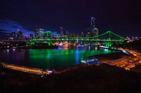 Australia Bridge Brisbane Building Night Skyscraper Story Bridge ...