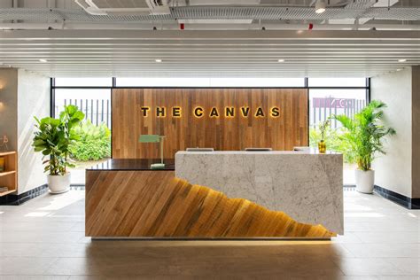 The Canvas Hotel Front Desk | Front desk design, Reception counter design, Office reception design