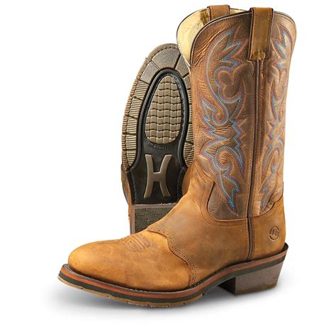 Men's Double - H® Steel Toe Saddle Western Boots, Tobacco / Tan - 174544, Cowboy & Western Boots ...