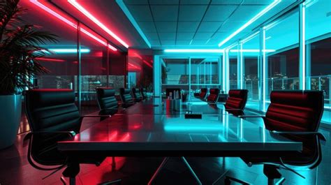 Premium Photo | Conference table with blue neon lighting in the office