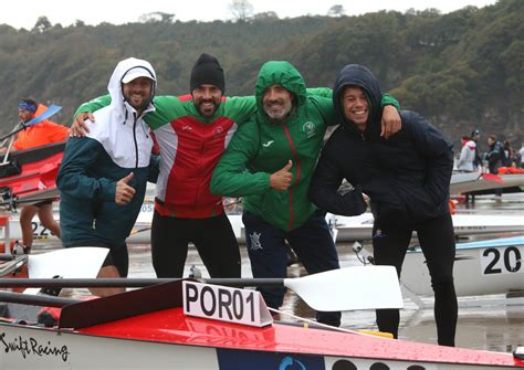 A Portugese crew in high spirits despite the windy Saundersfoot weather ...