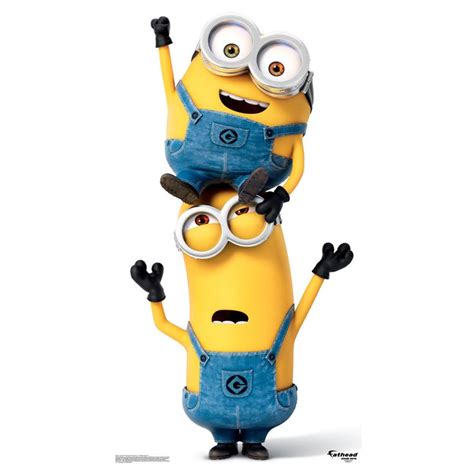 two minions from the movie despicable me standing next to each other with their arms in the air