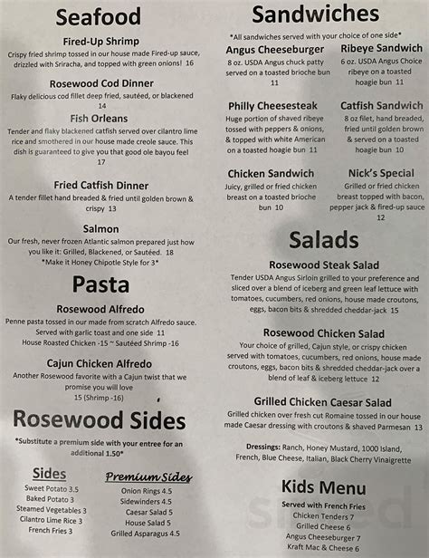 Menu for Rosewood Bar and Grill LLC in Lebanon, KY | Sirved