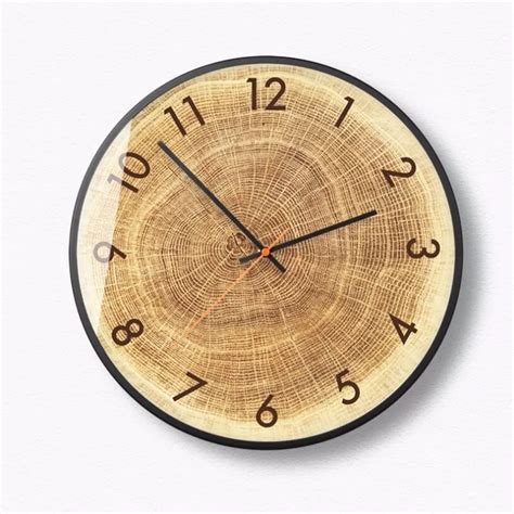 New 12/14 Inch Wood Grain Wall Clock Modern Design Minimalist Silent Clock Round Wall Charts ...