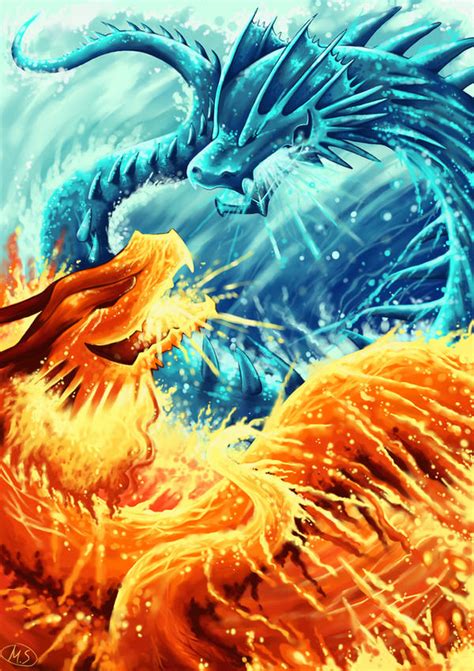 Ice dragon vs Fire dragon by michellescribbles on DeviantArt