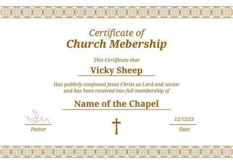 Free Ornamental Church Membership Religion Certificate template