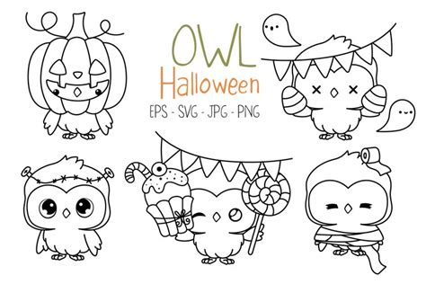 Set Halloween Owl Coloring Page