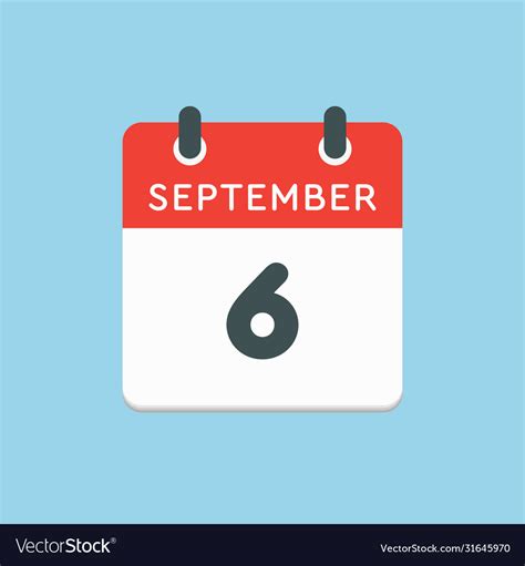 Calendar icon day 6 september template date days Vector Image