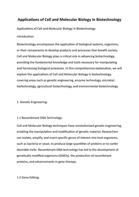 Applications of Cell and Molecular Biology in Biotechnology - Applica琀椀 ...