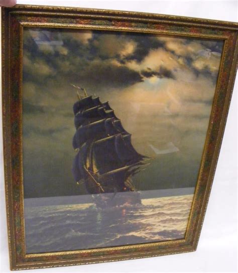 Vintage 1940's Framed Litho Print Of Old Ironsides Ship 16" x 20" Original Frame Track Page ...