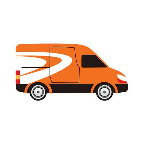 Cartoon delivery truck van with courier isolated on white background. Vector illustration of ...