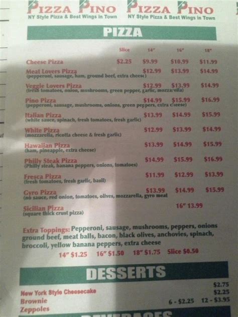 Menu at Pizza Pino pizzeria, Tampa, S 78th St