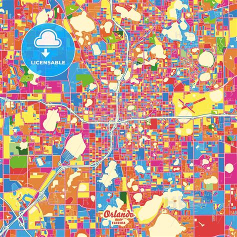 Orlando, Florida, United States city map with crazy colors between red, blue and yellow for ...