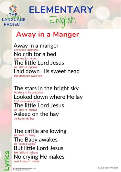 Away In a Manger - Lyrics general vo…: English ESL worksheets pdf & doc