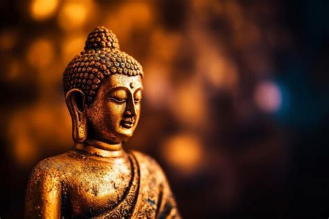 Premium Photo | A golden buddha statue with golden light background