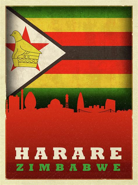 Harare Zimbabwe World City Flag Skyline Mixed Media by Design Turnpike ...