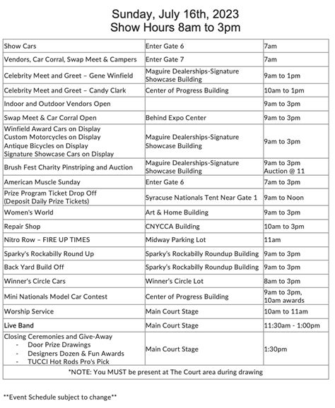Schedule & Entertainment — Syracuse Nationals