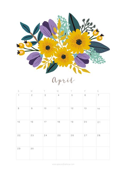 Printable April 2018 Calendar Monthly Planner - Flower Design - A Piece ...