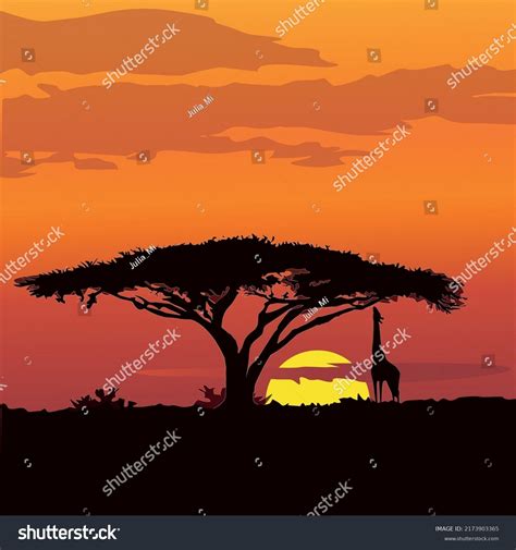 Silhouette Tree Sunset Vector Illustration Safari Stock Vector (Royalty Free) 2173903365 ...