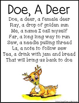 Doe A Deer Song Lyrics Page (Do Re Mi) by Miss Vanessa | TpT