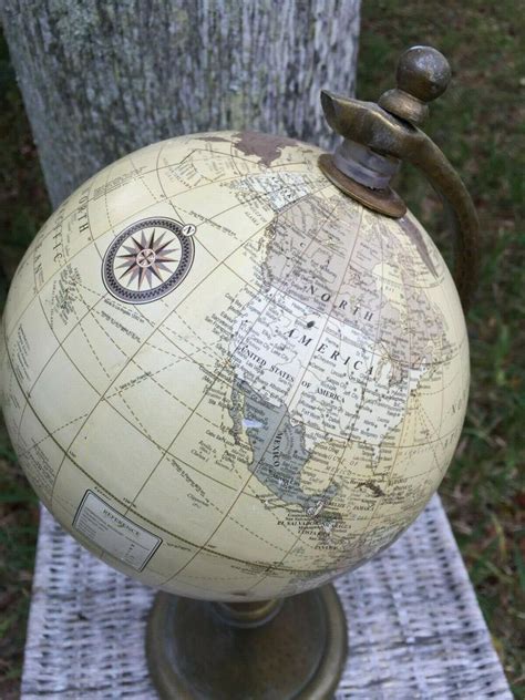 Vintage Desktop Miniature World Globe with Brass Stand Unique Neutral Colors | #2053681959